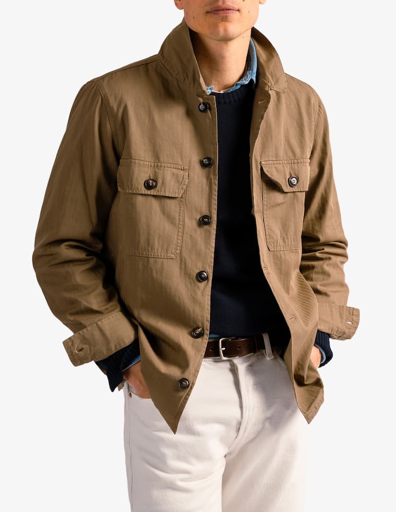 rinascente Tela Blu Overshirt in cotone e lino a spina