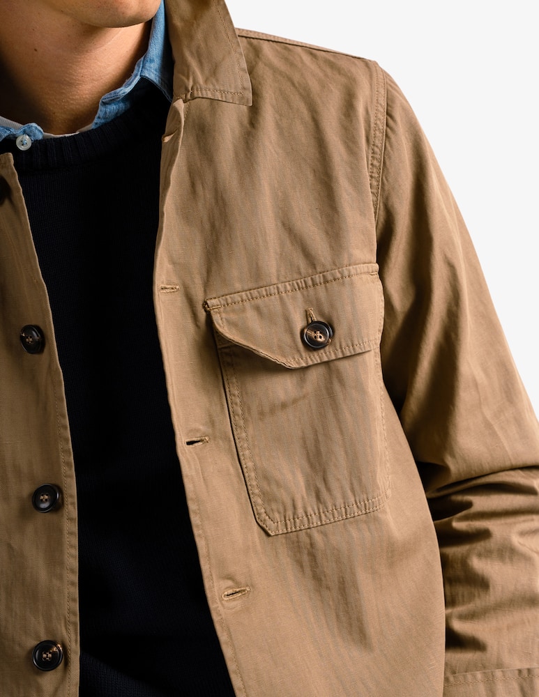 rinascente Tela Blu Overshirt in cotone e lino a spina