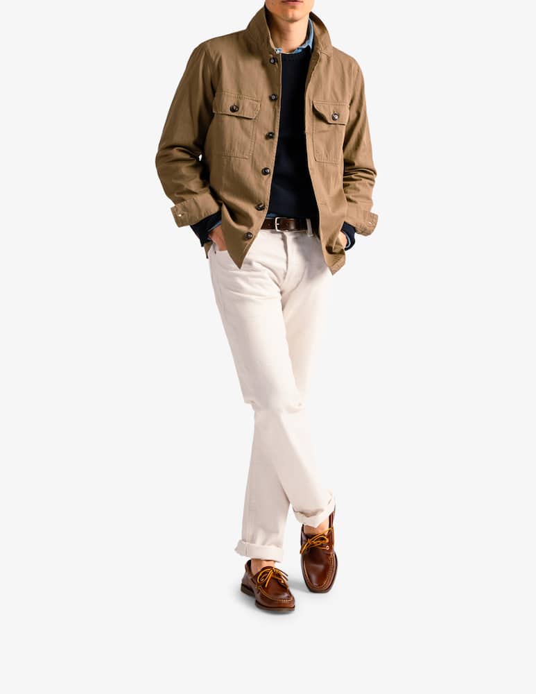 rinascente Tela Blu Overshirt in cotone e lino a spina