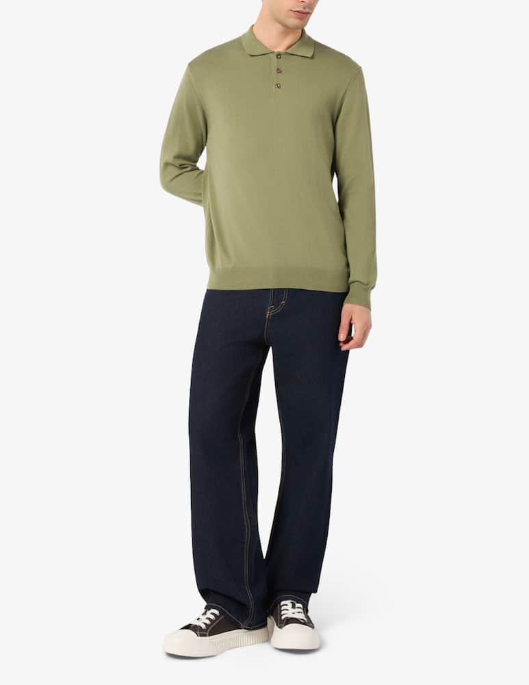 Tela Blu Polo manica lunga in cotone - immagine 2 Tela Blu Polo manica lunga in cotone - immagine 2