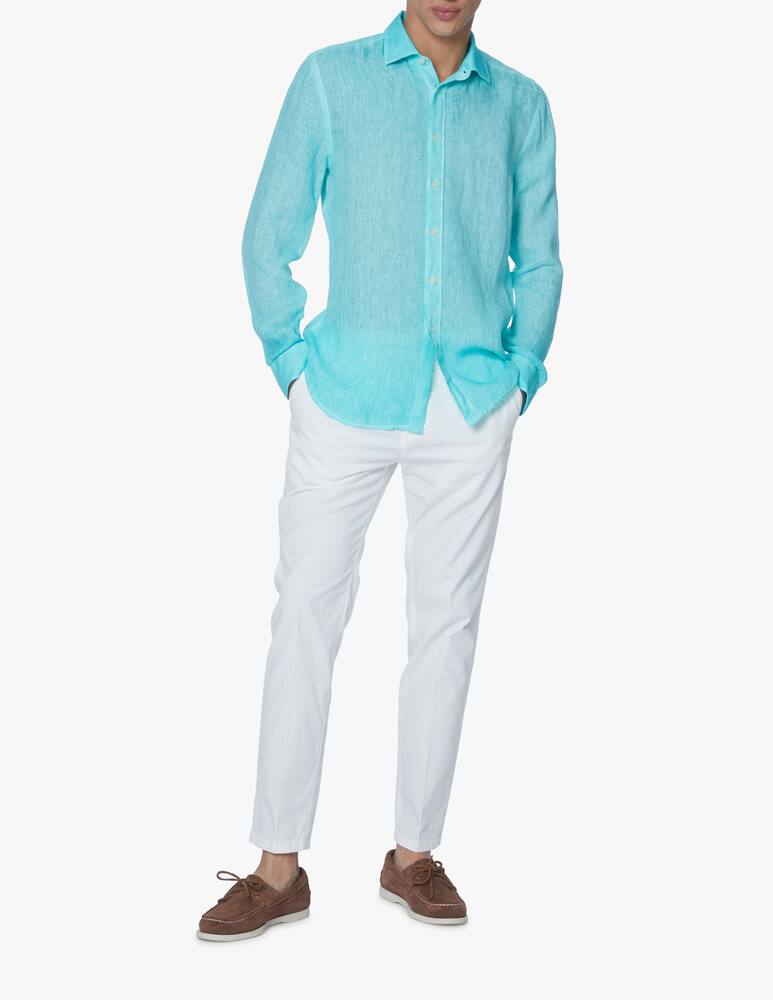 120% Lino Camicia manica lunga lino slim sbiadito - azzurro - immagine 2 120% Lino Camicia manica lunga lino slim sbiadito - azzurro - immagine 2