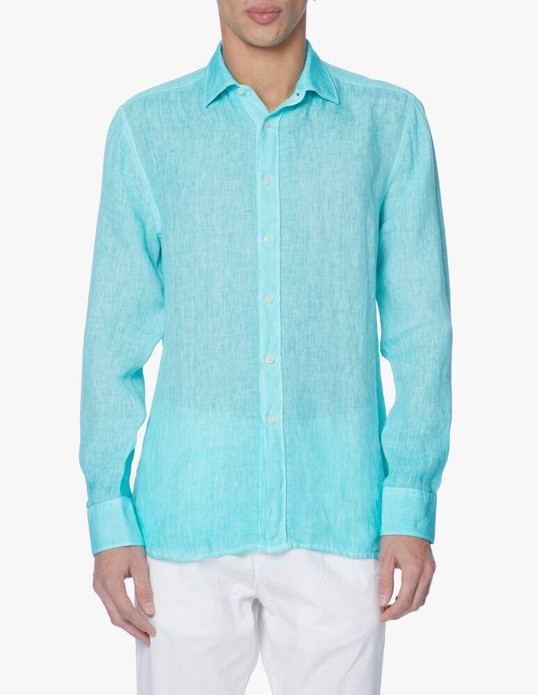 120% Lino Camicia manica lunga lino slim sbiadito - azzurro - immagine 1 120% Lino Camicia manica lunga lino slim sbiadito - azzurro - immagine 1