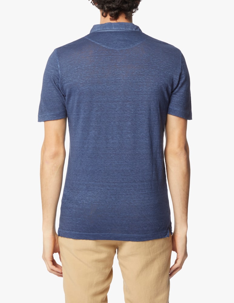 rinascente 120% Lino 4buttons linen polo - blue