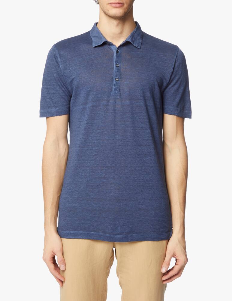 120% Lino Polo manica corta 4 bottoni lino - blu - immagine 1 120% Lino Polo manica corta 4 bottoni lino - blu - immagine 1