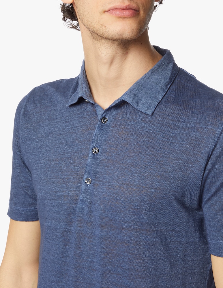 rinascente 120% Lino 4buttons linen polo - blue