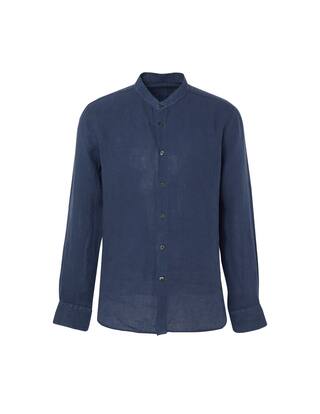 GURU SHOP Camicetta Da Donna In Cotone Effetto Lino, Blu, Con Abbottonatura E Lacci Da Annodare