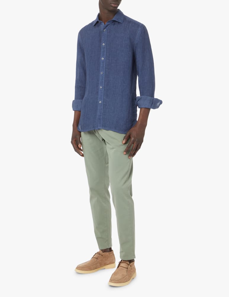 rinascente 120% Lino Fade linen slim shirt - blue