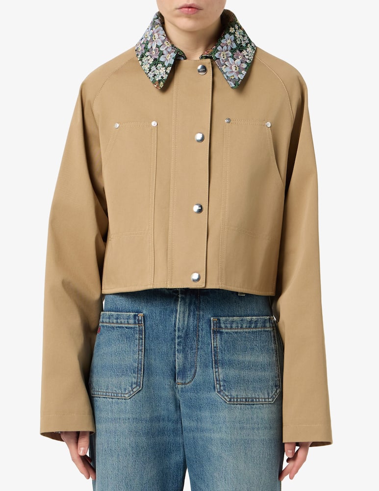 rinascente MSGM Gabardine crop jacket with floral collar