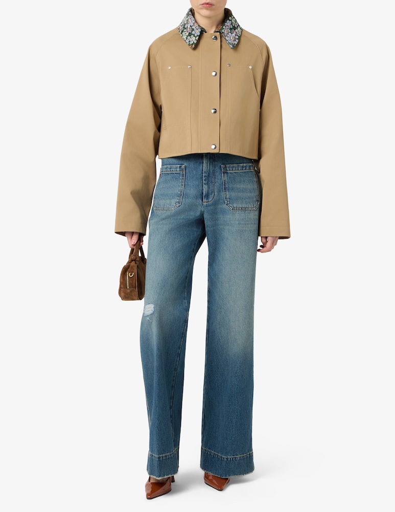 rinascente MSGM Gabardine crop jacket with floral collar