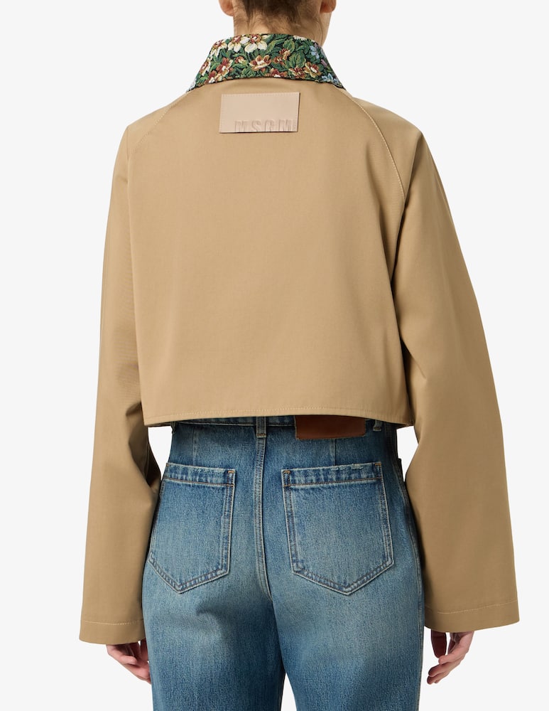 rinascente MSGM Gabardine crop jacket with floral collar