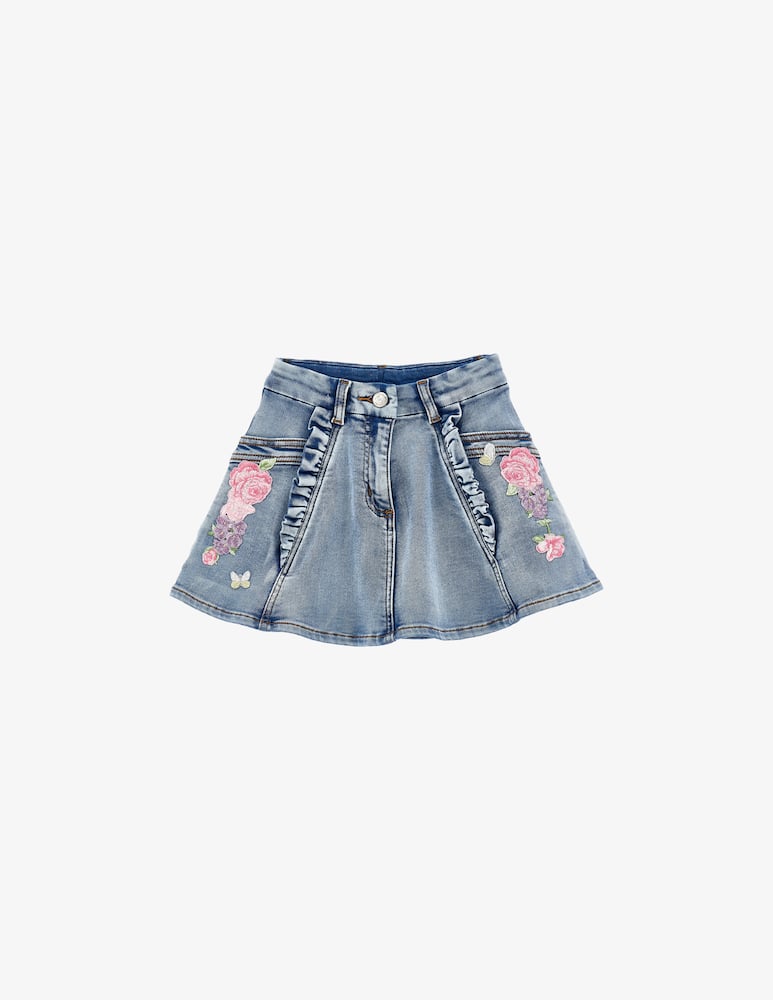 rinascente Monnalisa Floral embroidered denim skirt