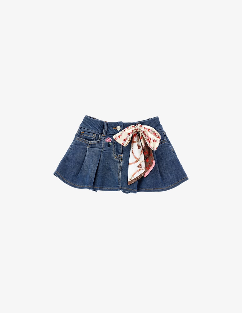 rinascente Monnalisa Denim mini skirt with scarf bow