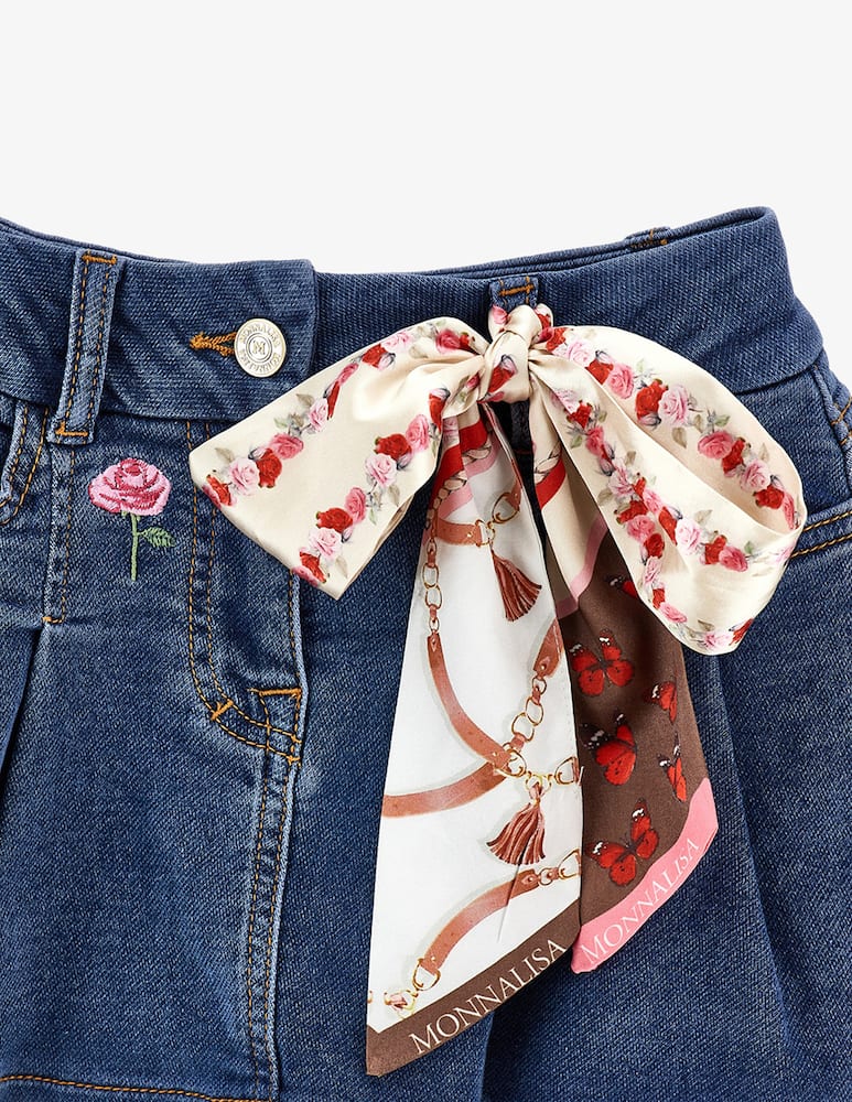 rinascente Monnalisa Denim mini skirt with scarf bow