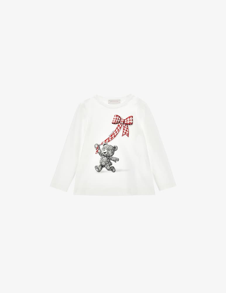 Monnalisa T-shirt con stampa orsetto e fiore - immagine 1
