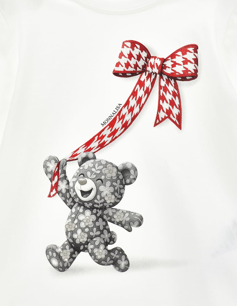 Monnalisa T-shirt con stampa orsetto e fiore - immagine 3