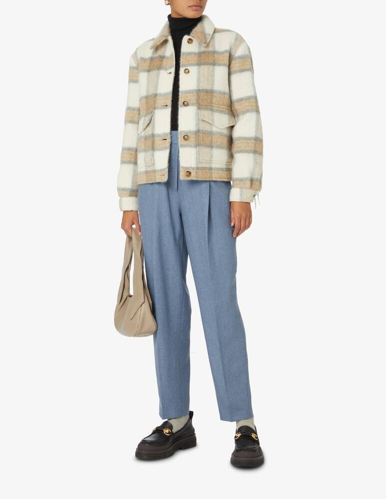 rinascente Woolrich Giacca overshirt in lana con stampa check e frange - Beige