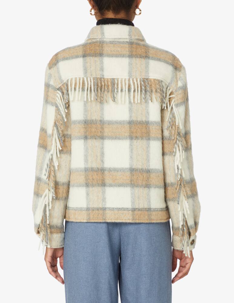 rinascente Woolrich Giacca overshirt in lana con stampa check e frange - Beige