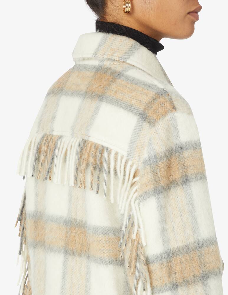 rinascente Woolrich Giacca overshirt in lana con stampa check e frange - Beige