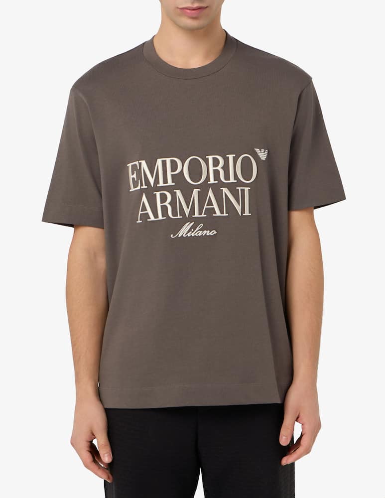 Emporio Armani T-shirt logo script embroidery - immagine 1