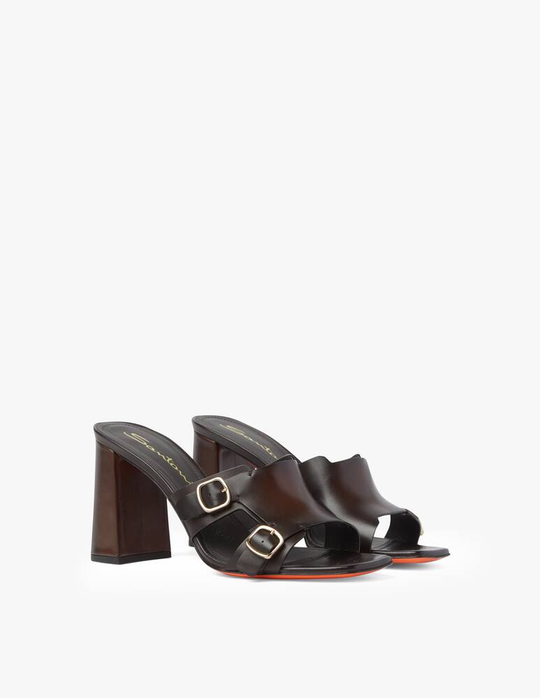 rinascente Santoni Leather heeled mules - black