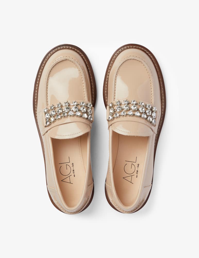 rinascente AGL Patent leather and crystals loafers - Pink