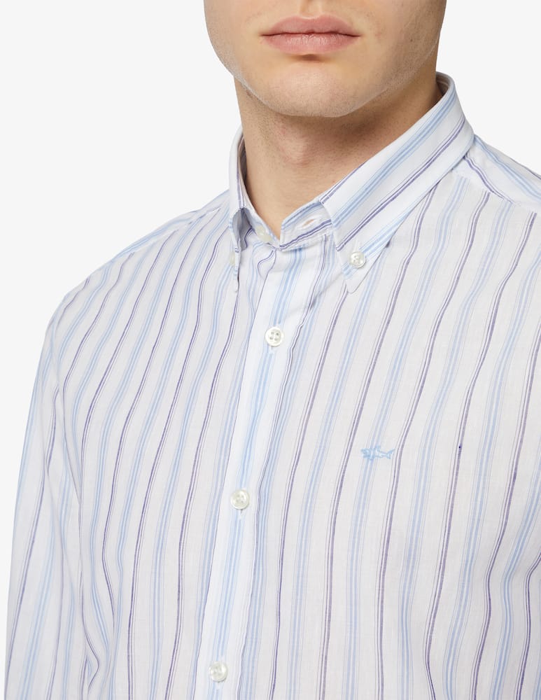 rinascente Paul & Shark Linen and cotton small stripes shirt 