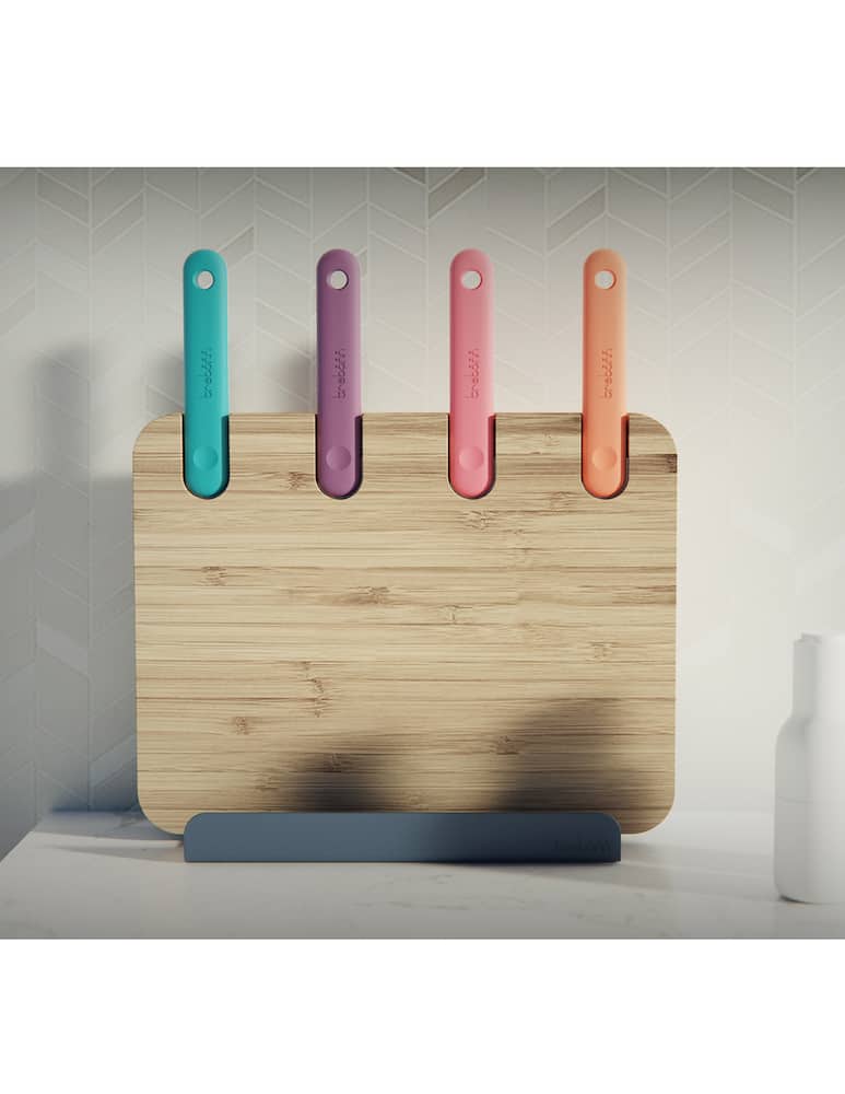 rinascente Trebonn Block With Four Japanese Knives And Bamboo Cutting Board - Grey