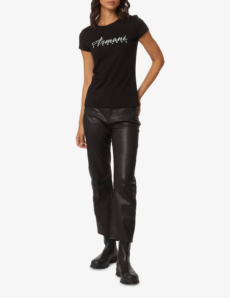 rinascente Armani Exchange Long sleeved cotton tee with studded logo - Black