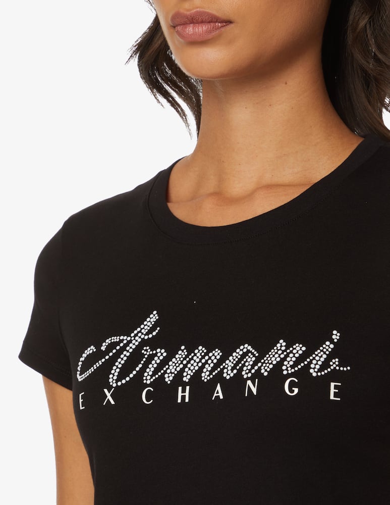 rinascente Armani Exchange Long sleeved cotton tee with studded logo - Black