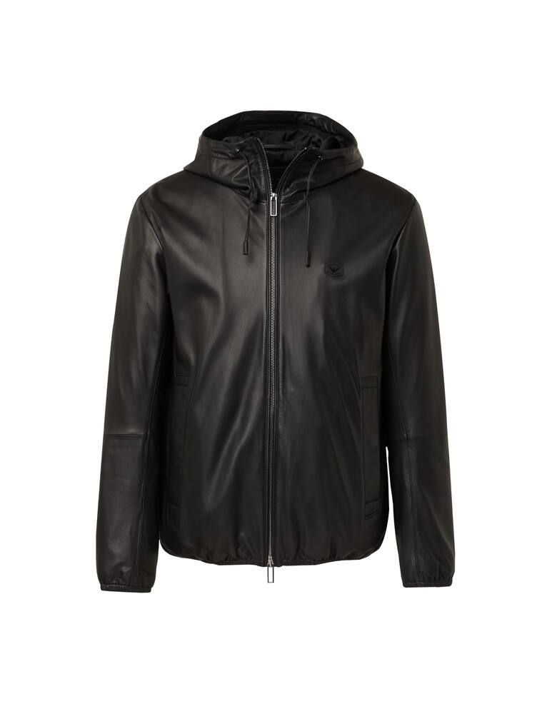 rinascente Emporio Armani Leather hooded jacket - black