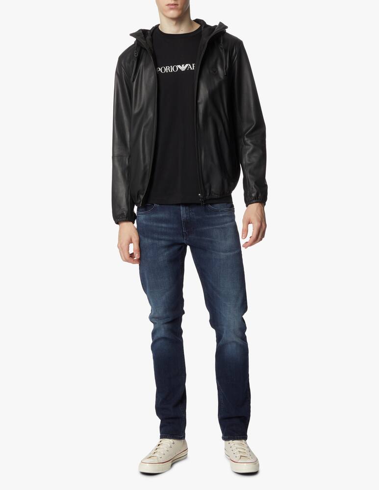 rinascente Emporio Armani Leather hooded jacket - black