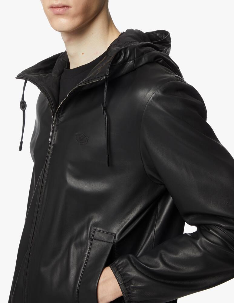 rinascente Emporio Armani Leather hooded jacket - black