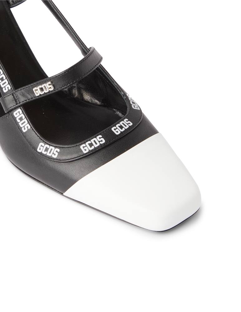 rinascente GCDS Leather slingback with logo - black