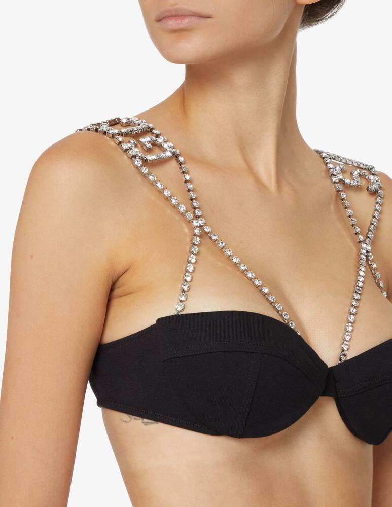 rinascente GCDS Top con spalline con logo in cristallo - Nero