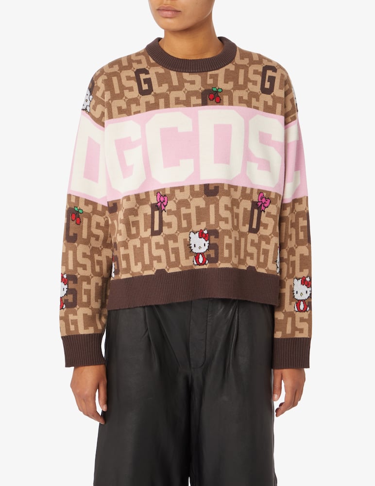 rinascente GCDS Hellokitty wool blend crop crewneck sweater - Brown