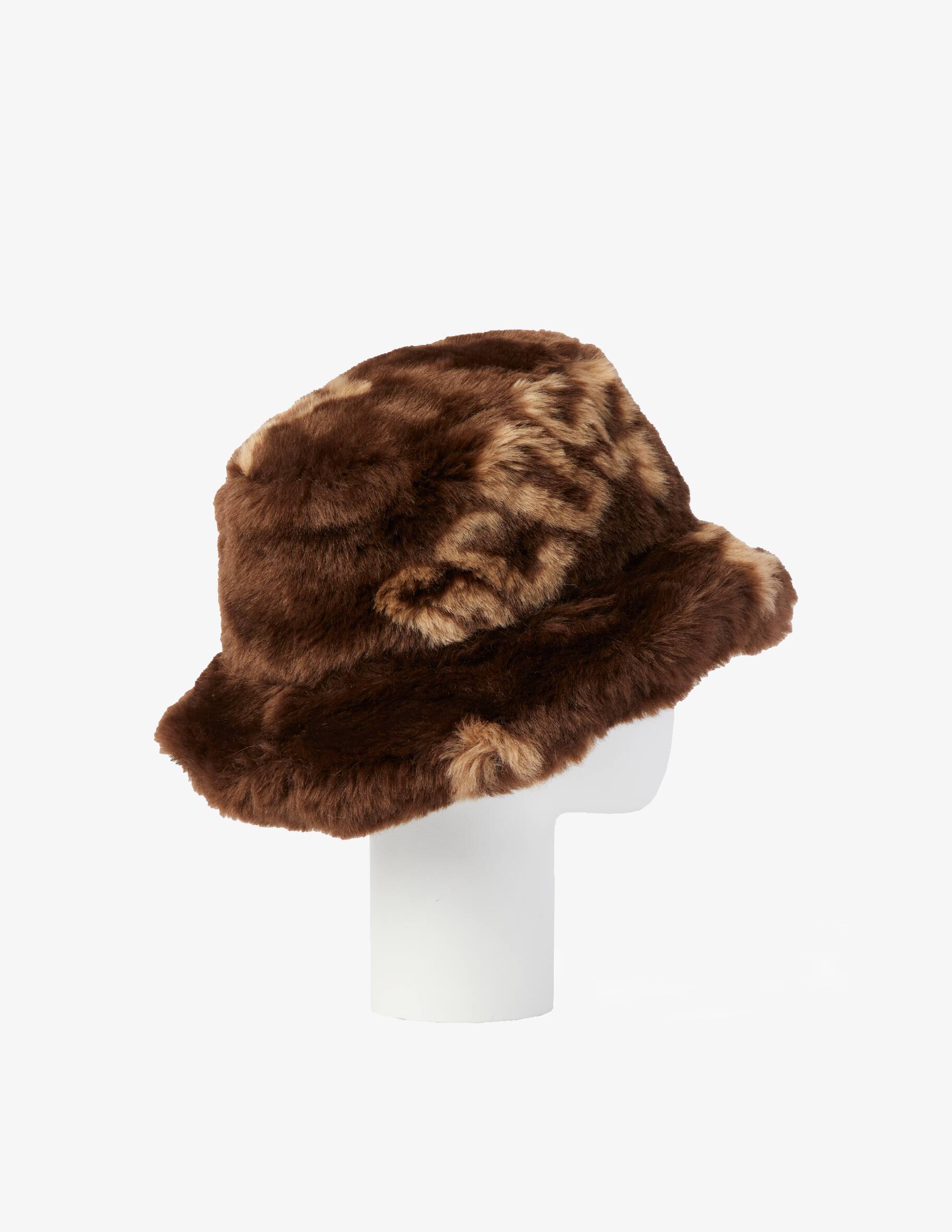 GCDS Faux Fur Bucket Hat in Dark Brown with Tan Accents Darker Wavs Faux Fur Oversized Bucket Hat - Dark Brown  main image 3