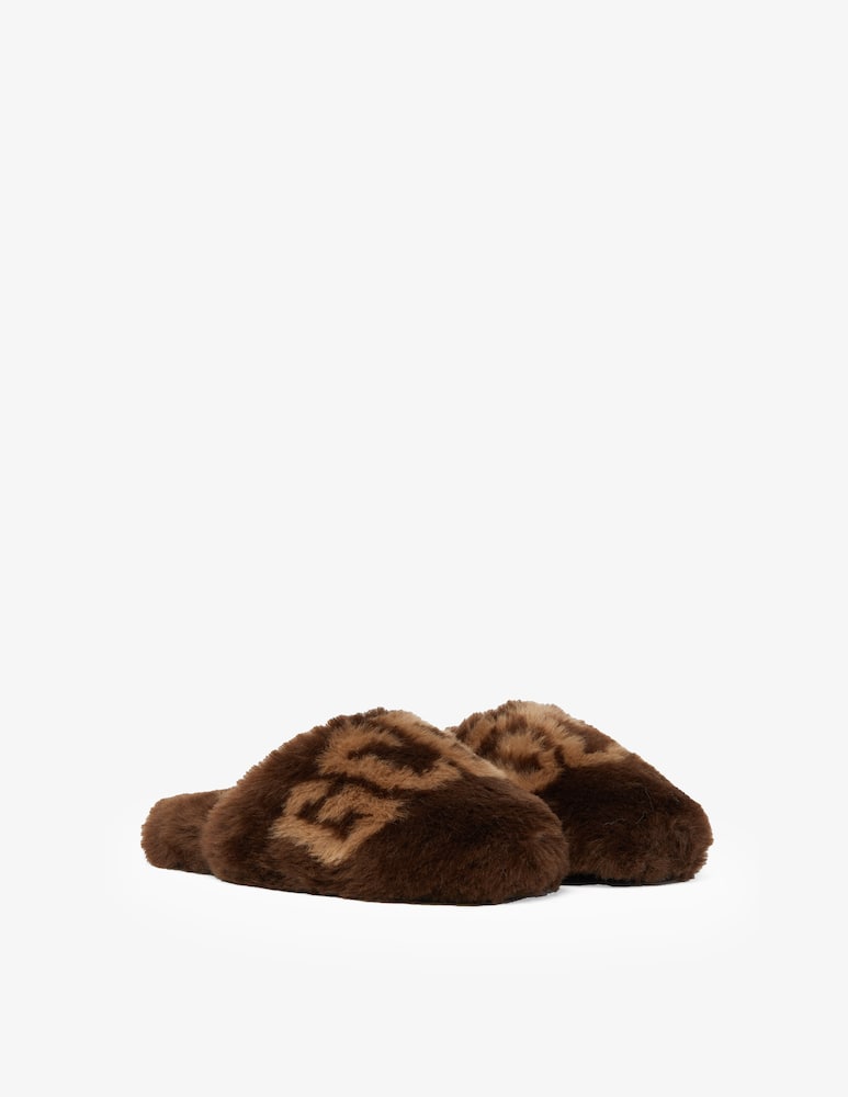 rinascente GCDS Plush slipers with logo - Brown