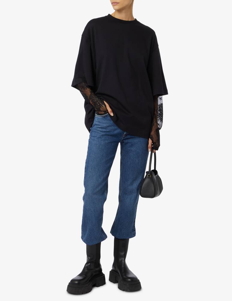 rinascente GCDS Oversized cotton t-shirt with lace sleeves - Black
