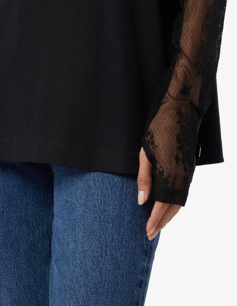 rinascente GCDS Oversized cotton t-shirt with lace sleeves - Black