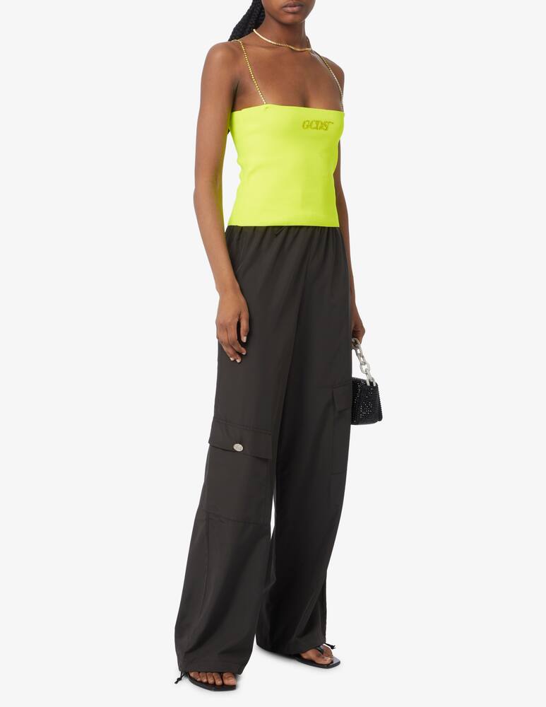 rinascente GCDS Crop top fluo crystal shoulder strap