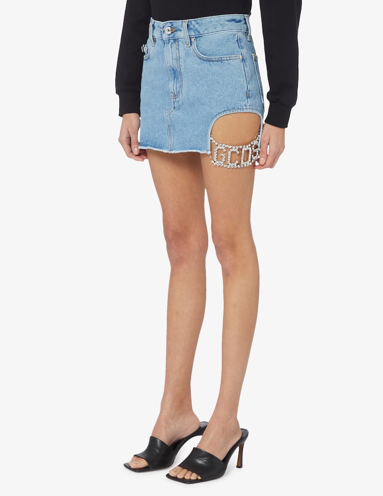 GCDS Denim skirt logo with crystal - picture 2