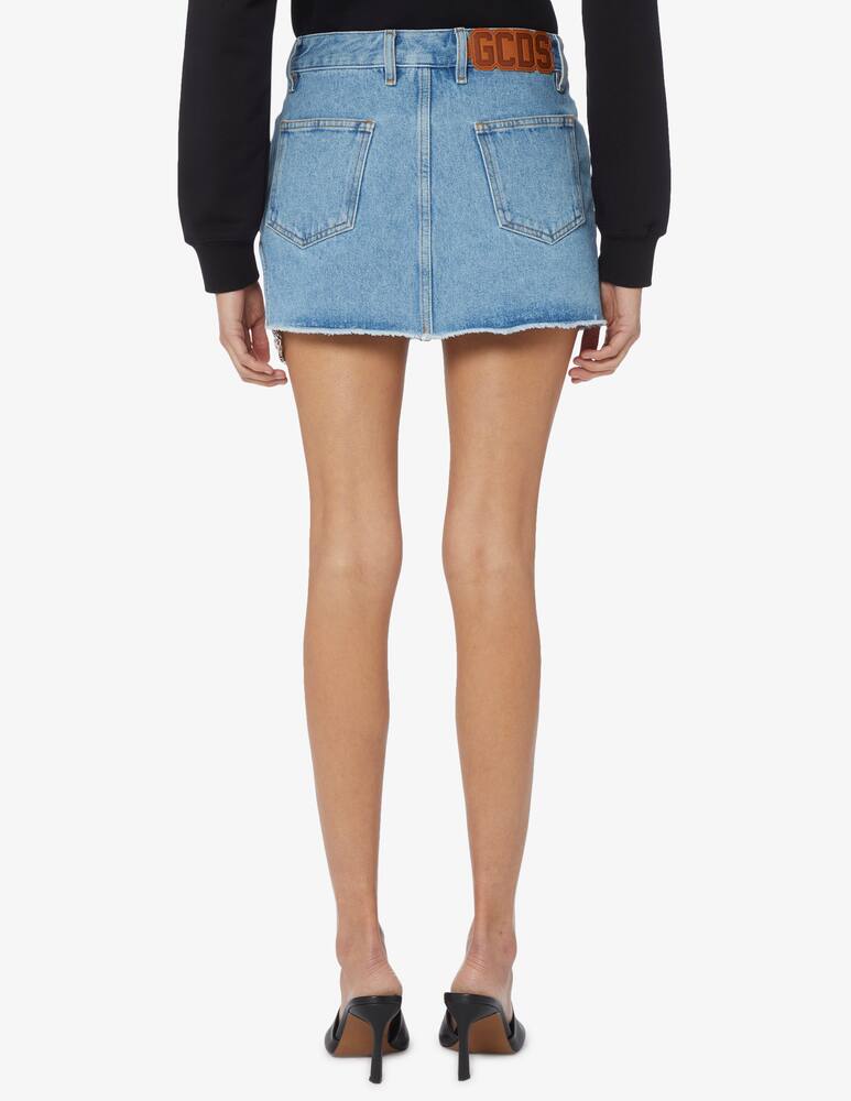 GCDS Denim skirt logo with crystal - picture 3