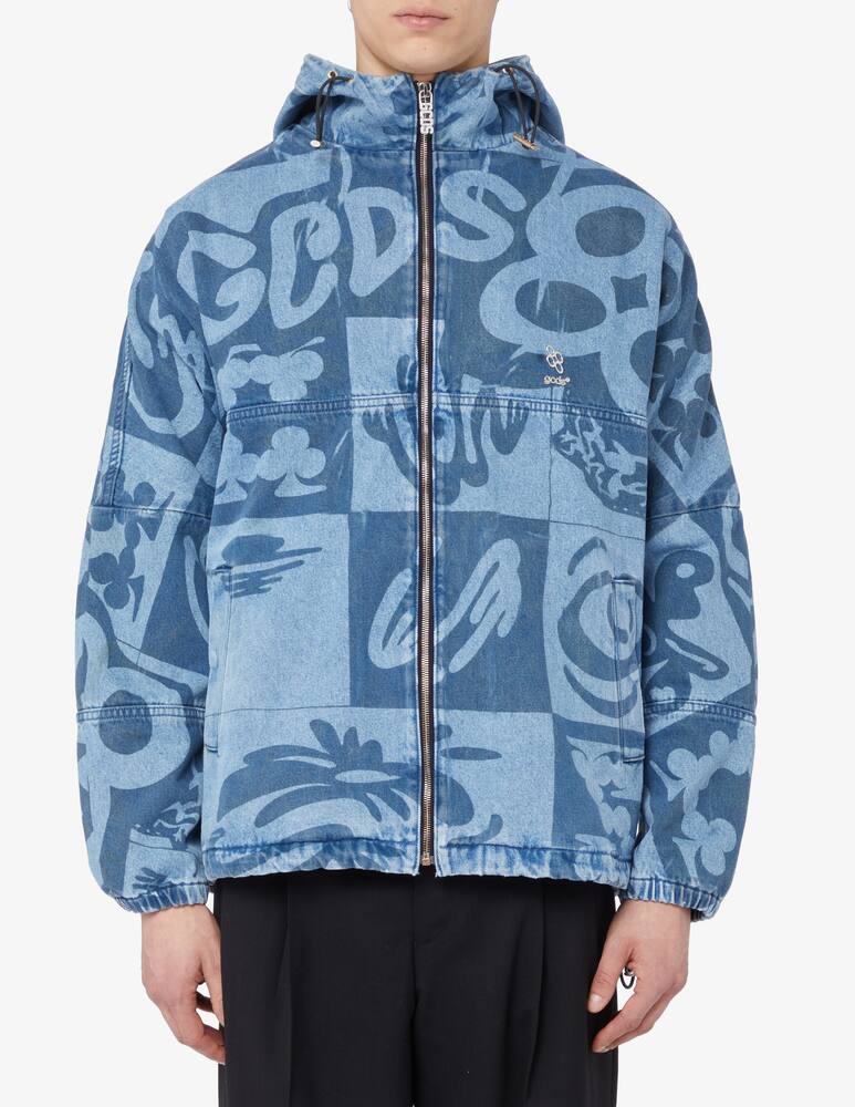 rinascente GCDS Giacca checkboard in denim con cappuccio monogram 