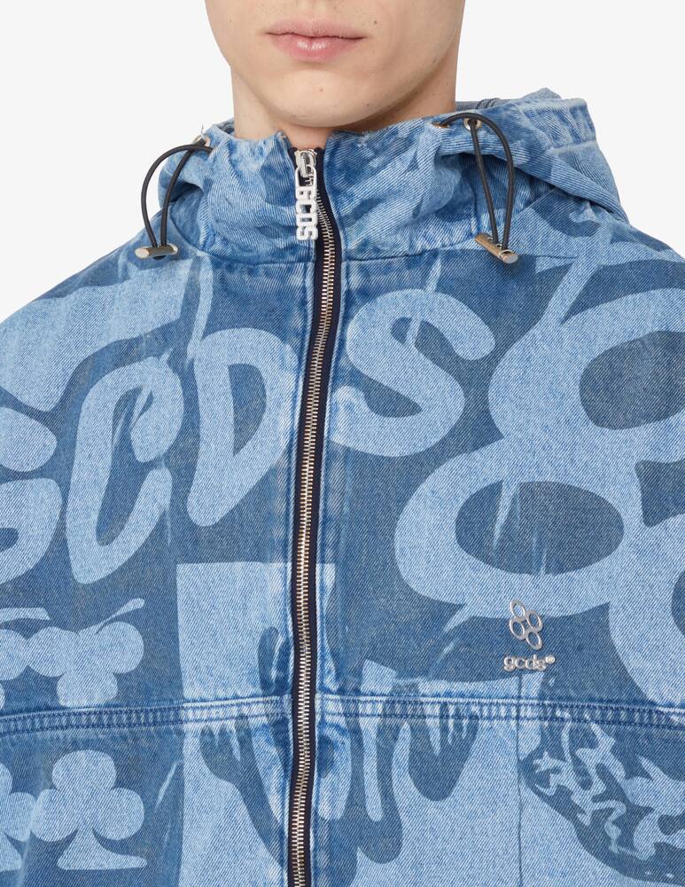 rinascente GCDS Giacca checkboard in denim con cappuccio monogram 