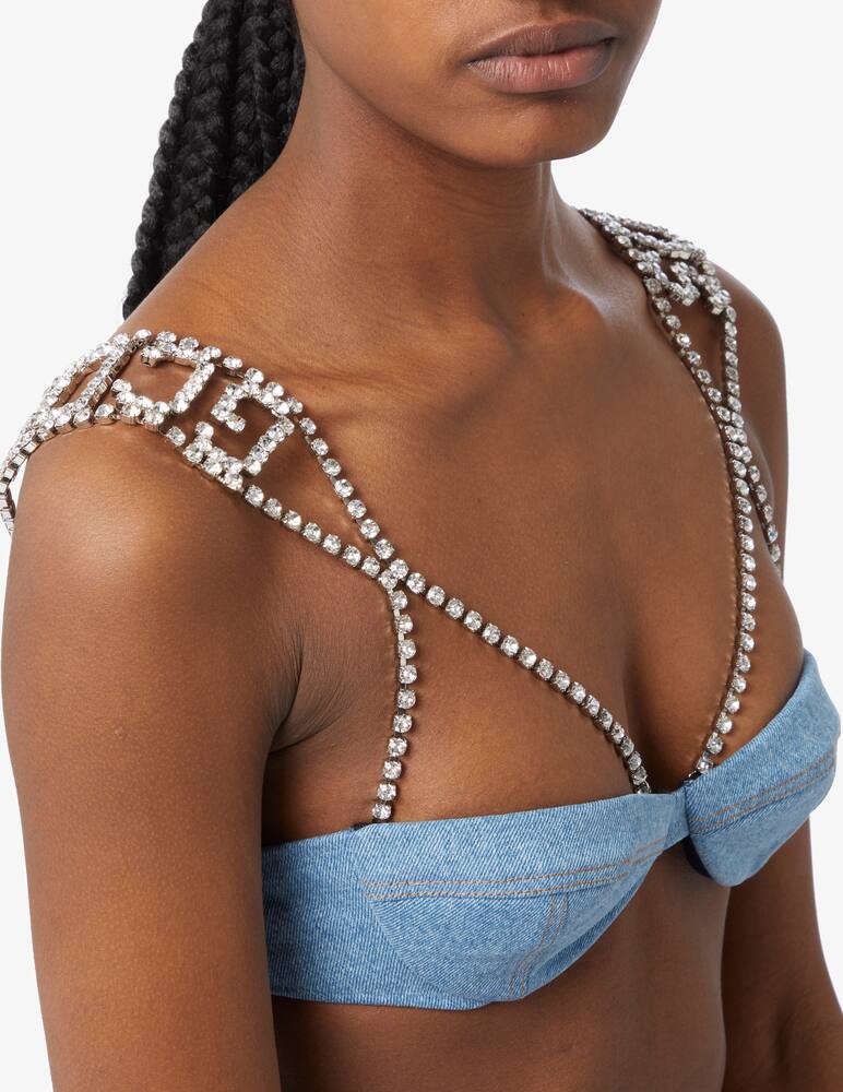 rinascente GCDS Crystal logo shoulder denim top