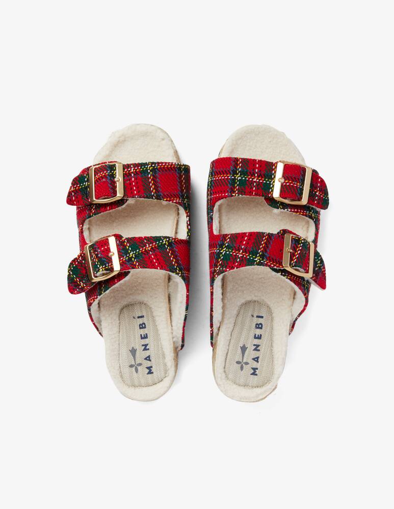 rinascente Manebì Mule tartan fur buckle - Red