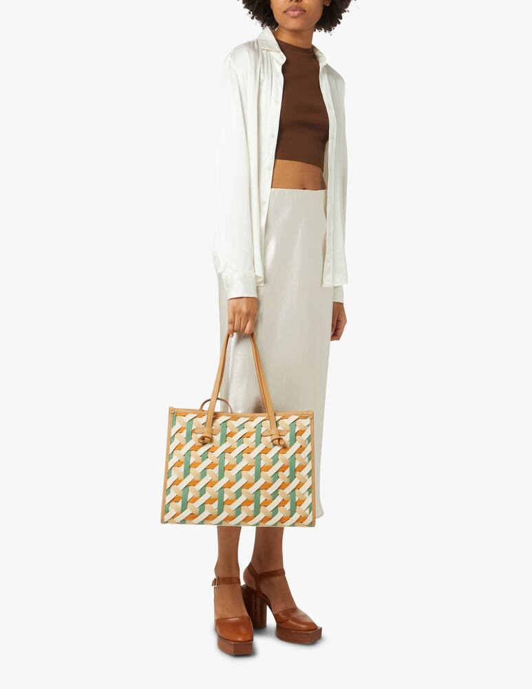 rinascente Marcella Club Borsa shopper pelle e tessuto intrecciato Marcella - beige