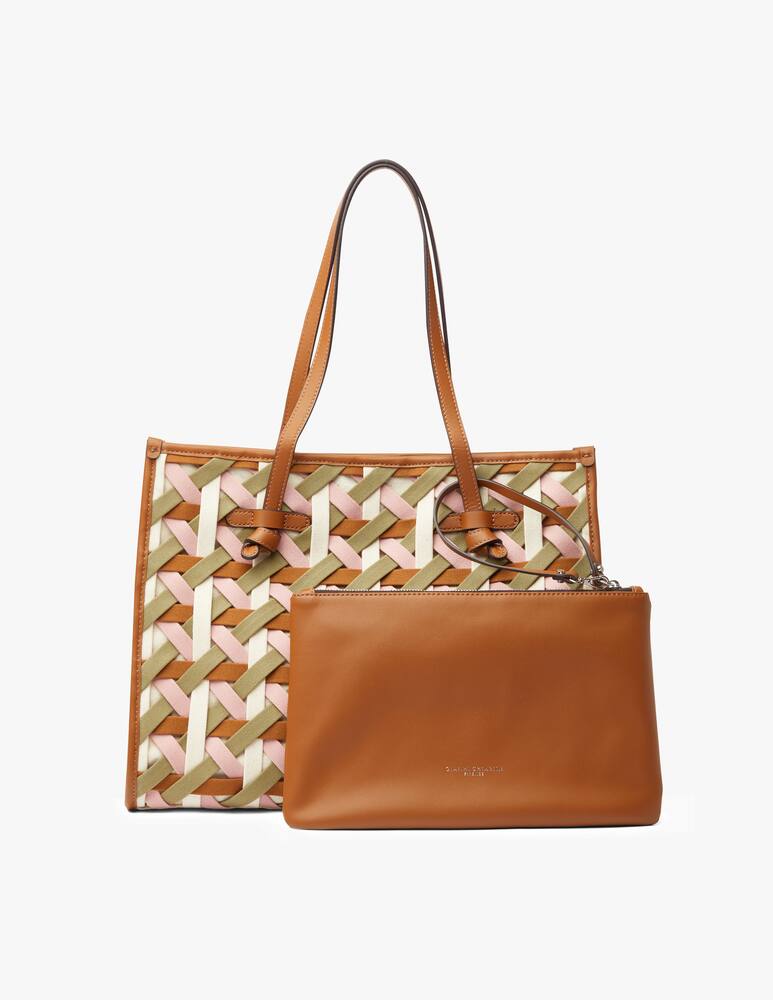 rinascente Marcella Club Marcella leather and fabric woven tote bag - brown