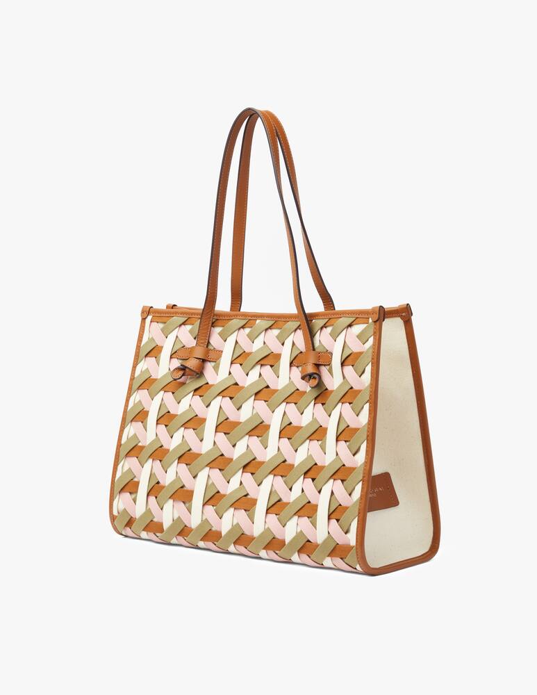 rinascente Marcella Club Marcella leather and fabric woven tote bag - brown