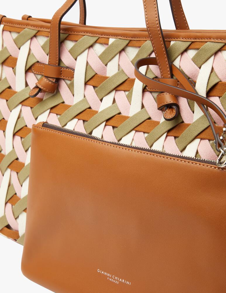 rinascente Marcella Club Marcella leather and fabric woven tote bag - brown